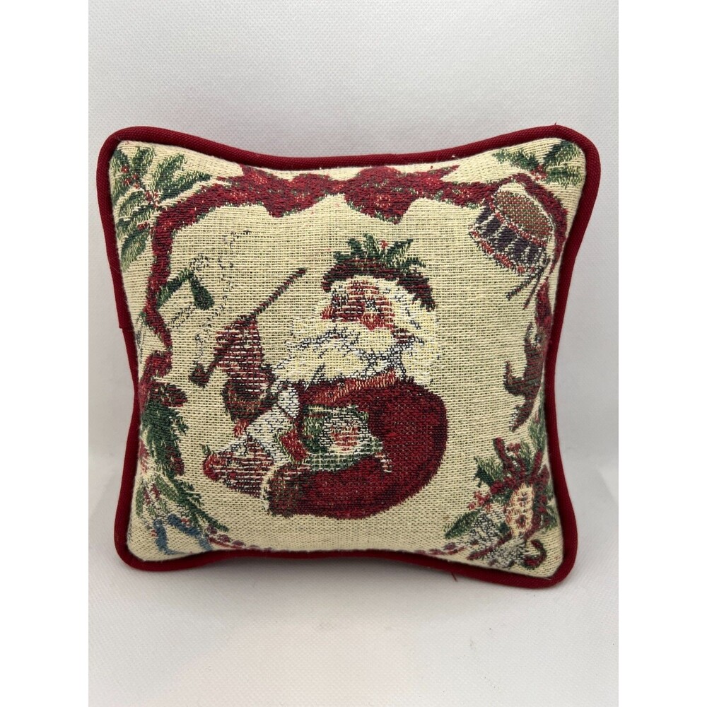 Christmas Throw Pillow Riverdale Santa Tapestry USA Holiday Grannycore vintage